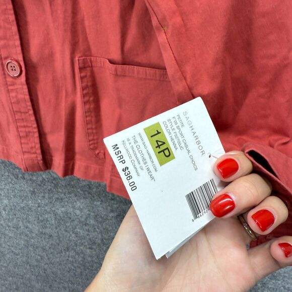 New Sag Harbor Jacket Women 14P Petite Pink Button Collared Long Sleeve Cotton - Picture 4 of 7